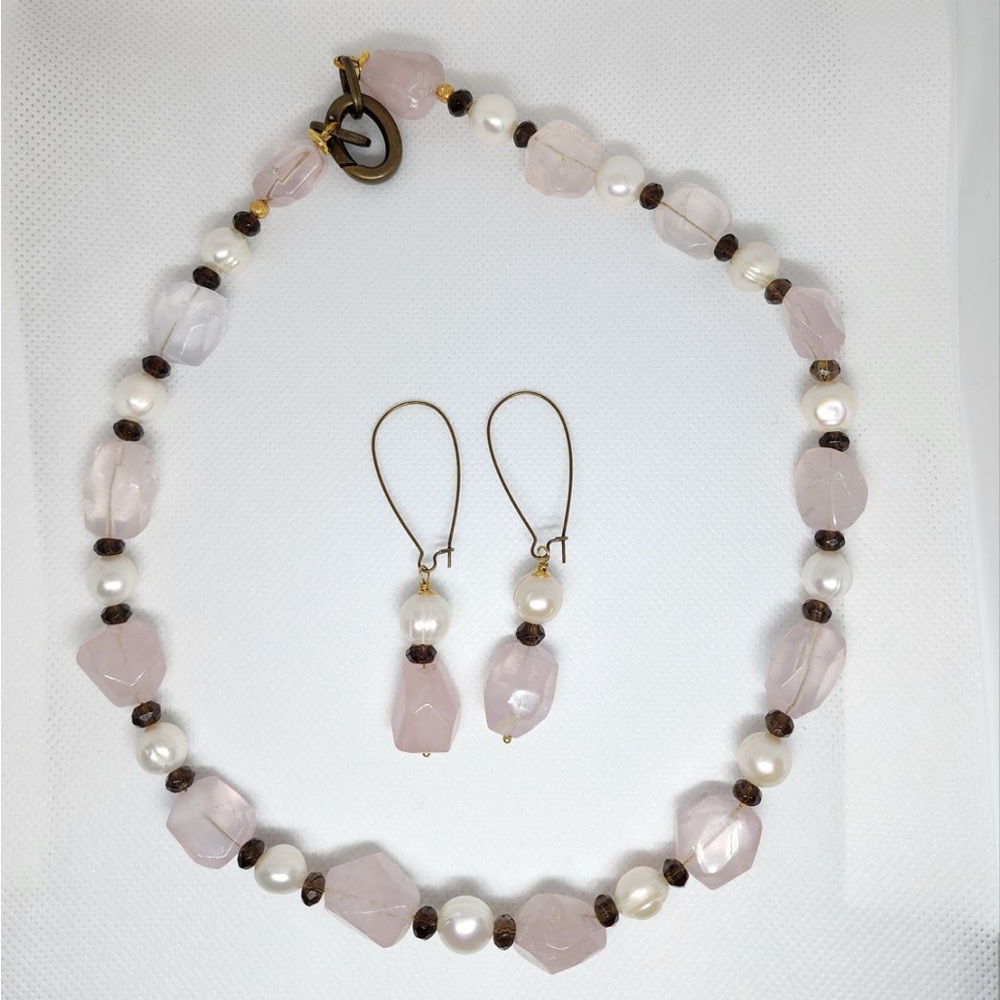 Rose Quartz & Fresh Natural Pearls Set
